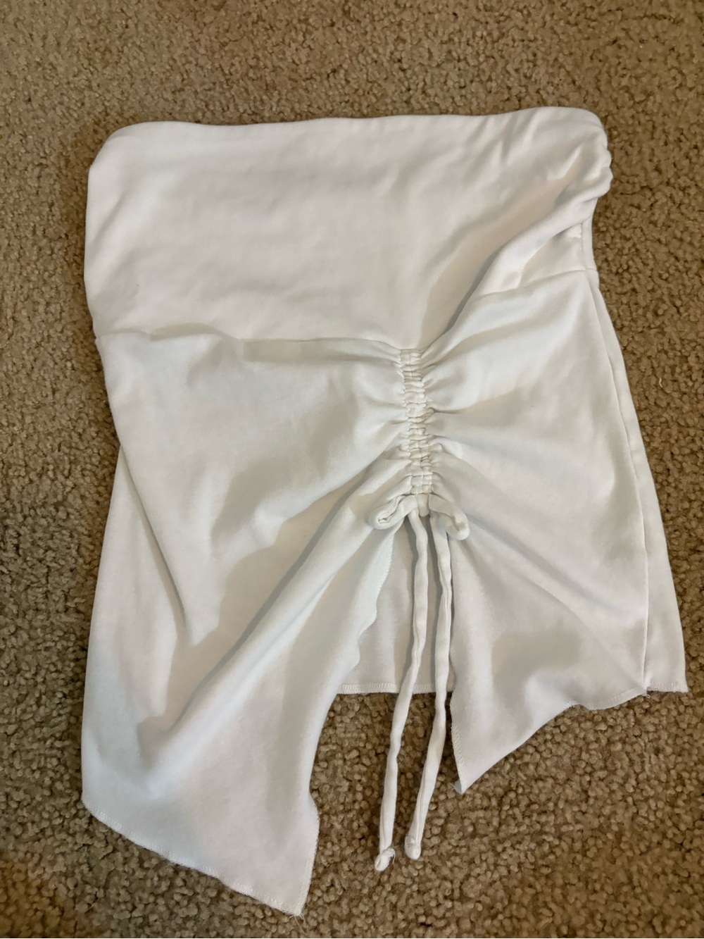 White Ruched Drawstring Strapless shirt